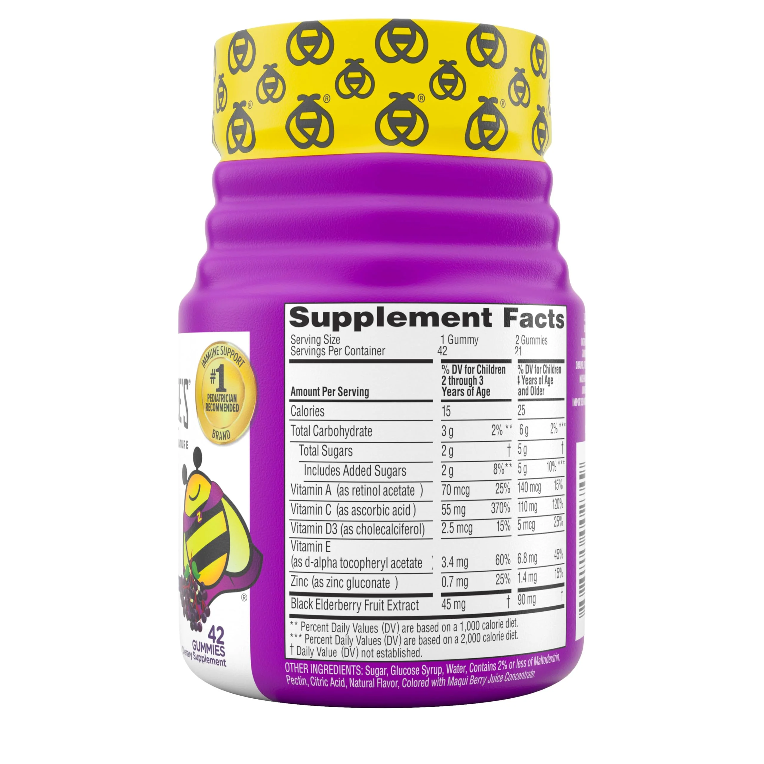 Zarbee’s Kids Elderberry Immune Support Supplement Gummies, Vitamins A C D3 E & Zinc, Elderberry Extract, Gluten & Gelatin Free, No Artificial Flavors, Natural Berry Flavor, Ages 2+, 42 Ct - Image 2