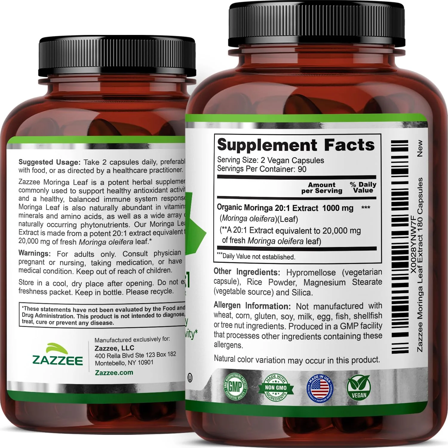 Zazzee USDA Organic Moringa Leaf 20:1 Extract, 180 Vegan Capsules, 3 Month Supply, Certified Kosher, Moringa Oleifera, Antioxidant, Immune & Cellular Support, Superfood Supplement, Made in the USA - Image 12