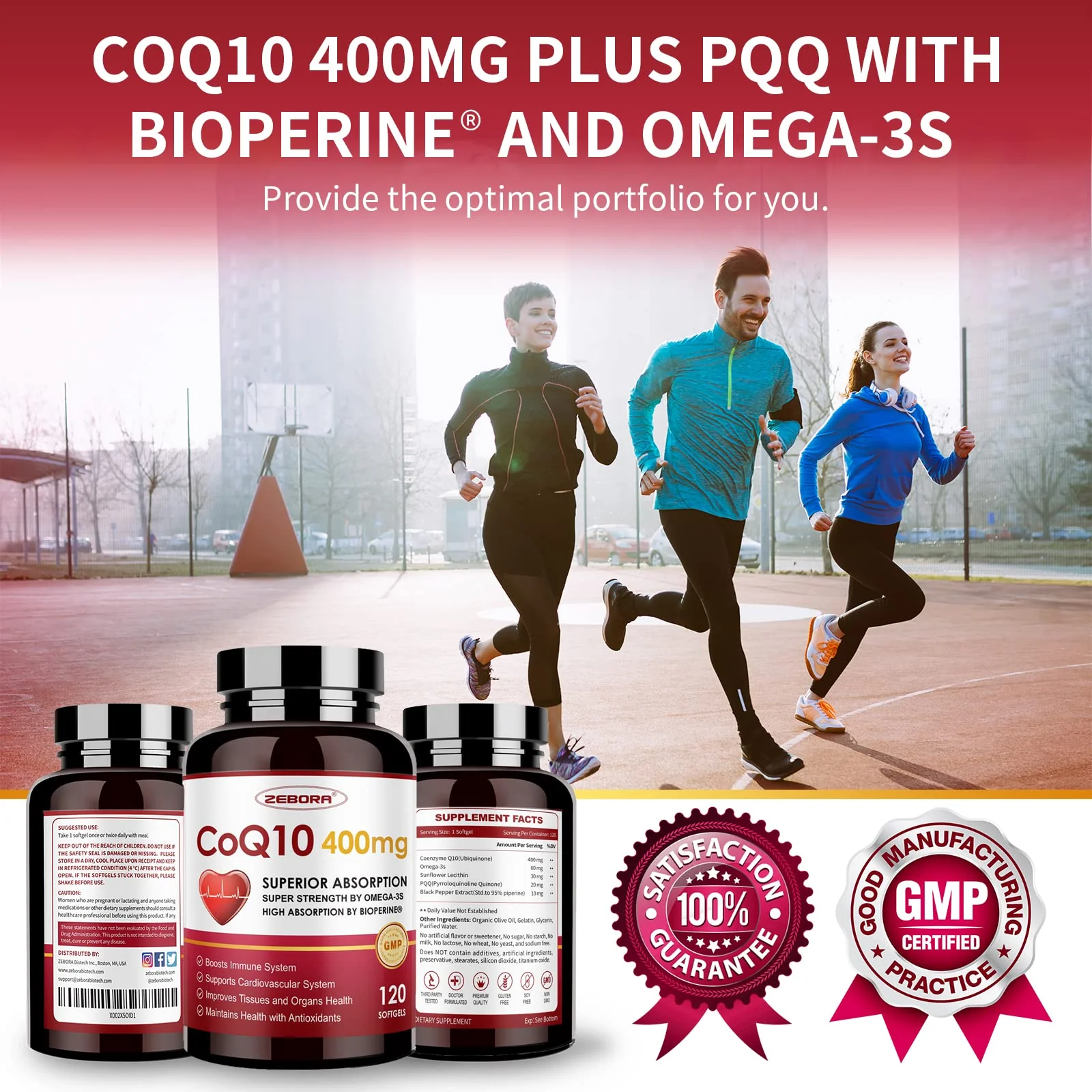ZEBORA CoQ10-400mg-Softgels with PQQ, BioPerine & Omega-3, Coenzyme Q10(Ubiquinone) Supplement for High-Absorption, Powerful-Antioxidant, Support Heart & Energy-Production, 120 Servings - Image 2