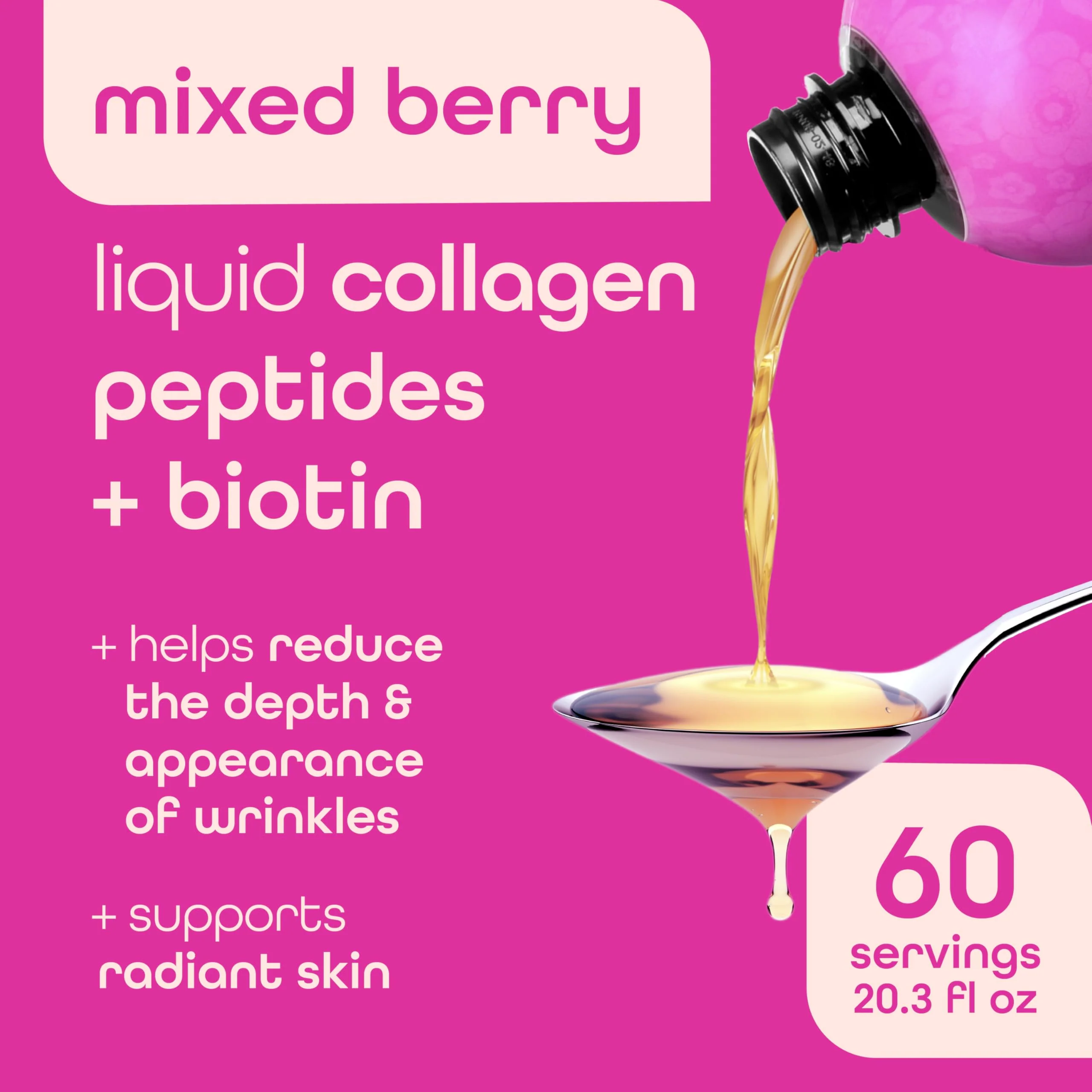 Zena Nutrition Liquid Collagen for Women & Men (Type 1 & 3) & 5000mcg Biotin, 2500mg Verisol Bioactive Collagen Peptides, Hair, Skin, Nail Supplement, Mixed Berry Colageno, 60 Servings, 20.3 fl oz - Image 8