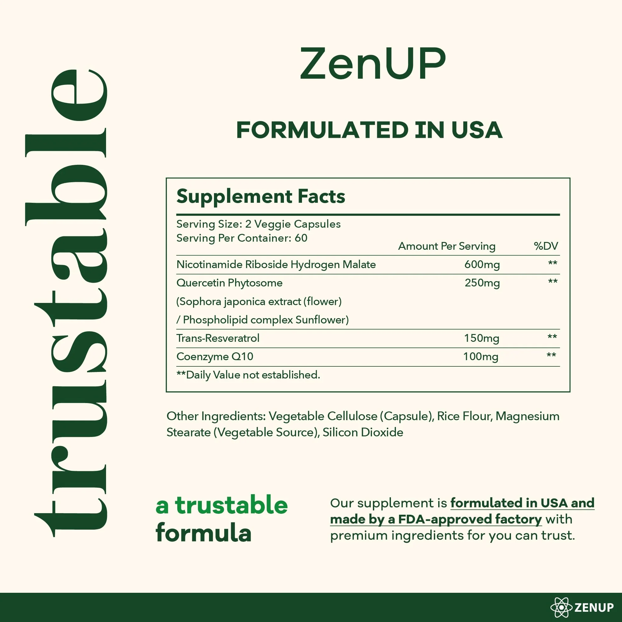 ZenUP NAD+ Supplement | 1100mg Liposomal Nicotinamide Riboside with Resveratrol & Quercetin | Anti-Aging, Cellular Energy, Mental Focus | 120 Caps - Image 5