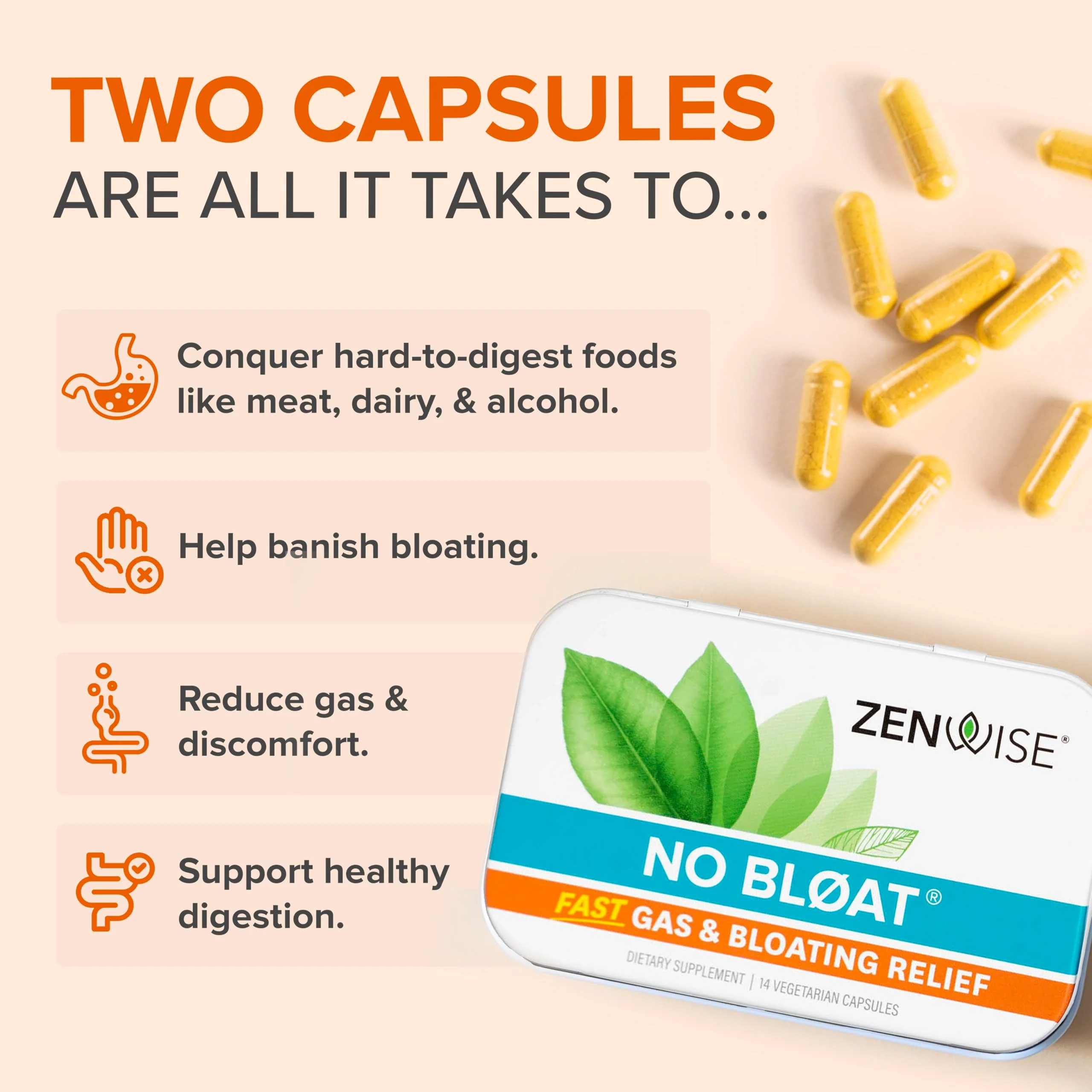 Zenwise Health No Bloat Probiotics for Women and Men Digestive Health with Ginger, Dandelion, and Lactase, Digestive Enzymes for Gas and Bloating Relief - Vegan Water Retention Pills - 14 CT - Image 5
