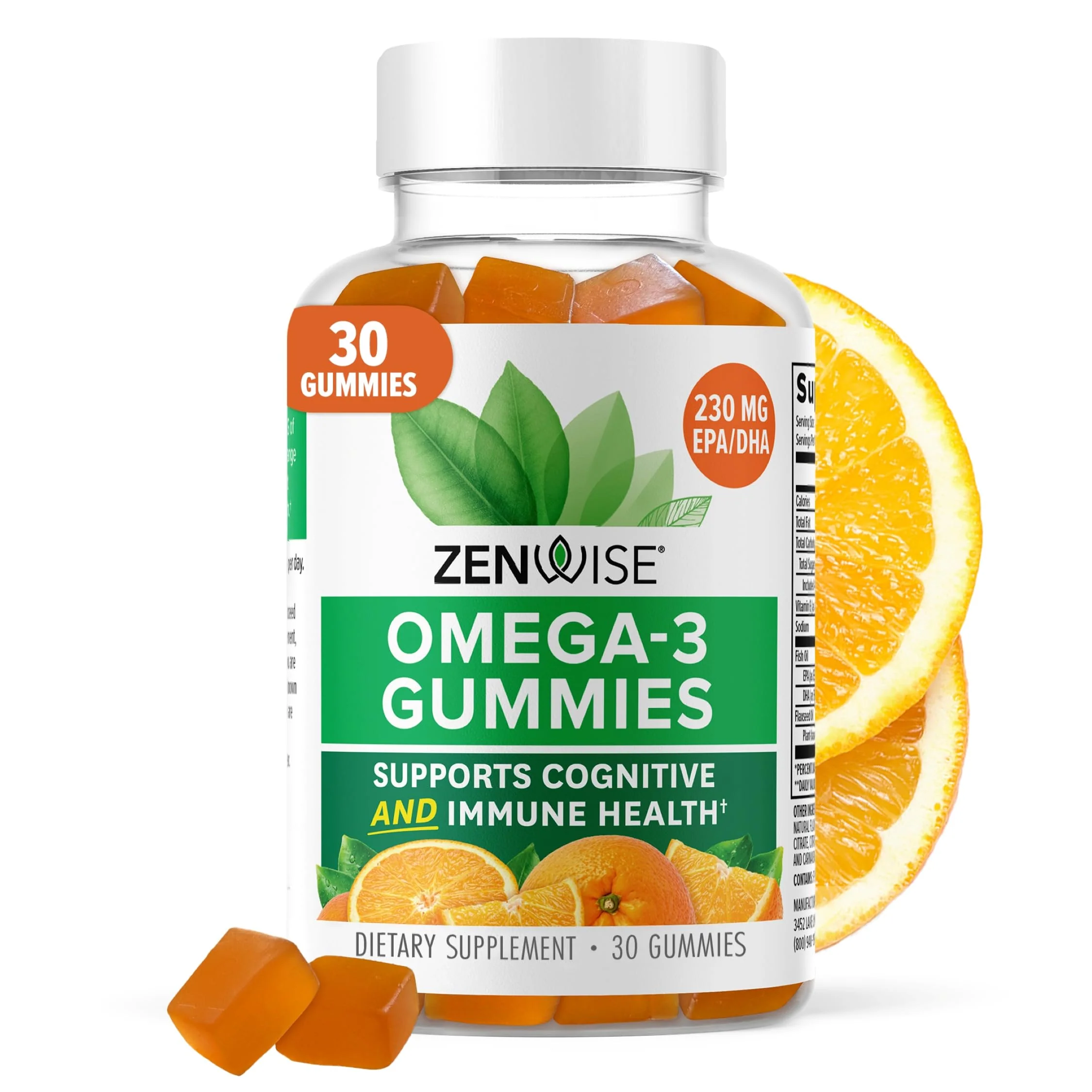 Zenwise Health Omega 3 Gummy Supplement - Burpless Omega 3 Supplement with DHA & EPA Fatty Acids for Immune Health - Sustainably Sourced Fish Oil, Flaxseed Oil & Vitamin E - 30 Gummies