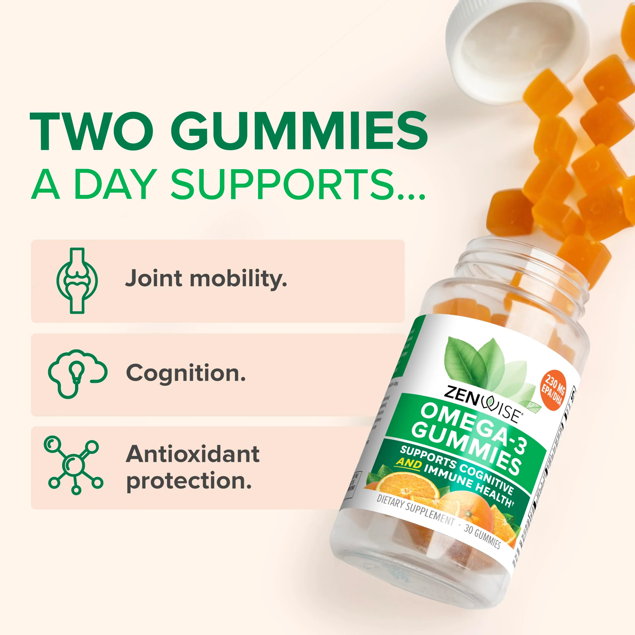 Zenwise Health Omega 3 Gummy Supplement - Burpless Omega 3 Supplement with DHA & EPA Fatty Acids for Immune Health - Sustainably Sourced Fish Oil, Flaxseed Oil & Vitamin E - 30 Gummies - Image 5