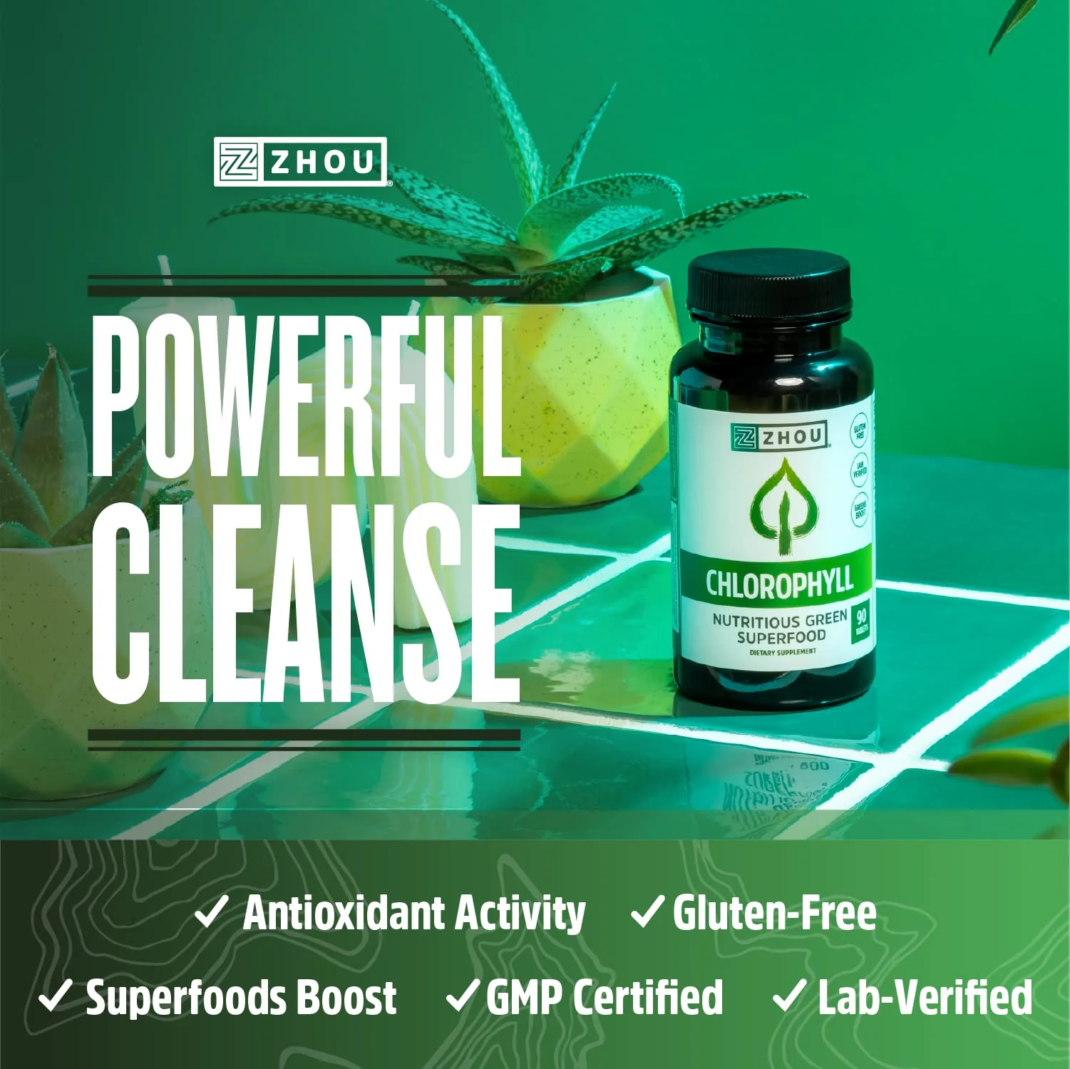 Zhou Chlorophyll Tablets - Chlorophyll Pill Supplement for Women and Men, Health and Wellness Support, Daily Super Greens with Natural Vitamins and Minerals - 90 Tablets - Image 5