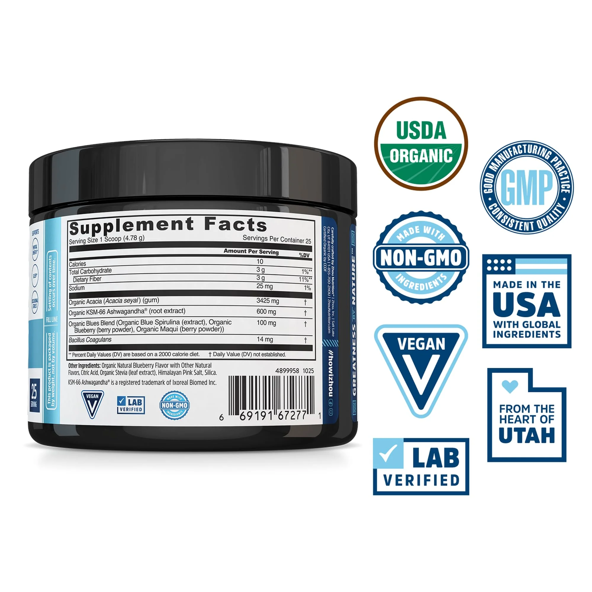 Zhou Daily Blues - Blue Spirulina Powder Organic, Blue Algae Energy Superfood Supplement for Smoothie, Vegan Drink Mix - Blueberry Flavor, 4.22 oz (25 Servings) - Image 6