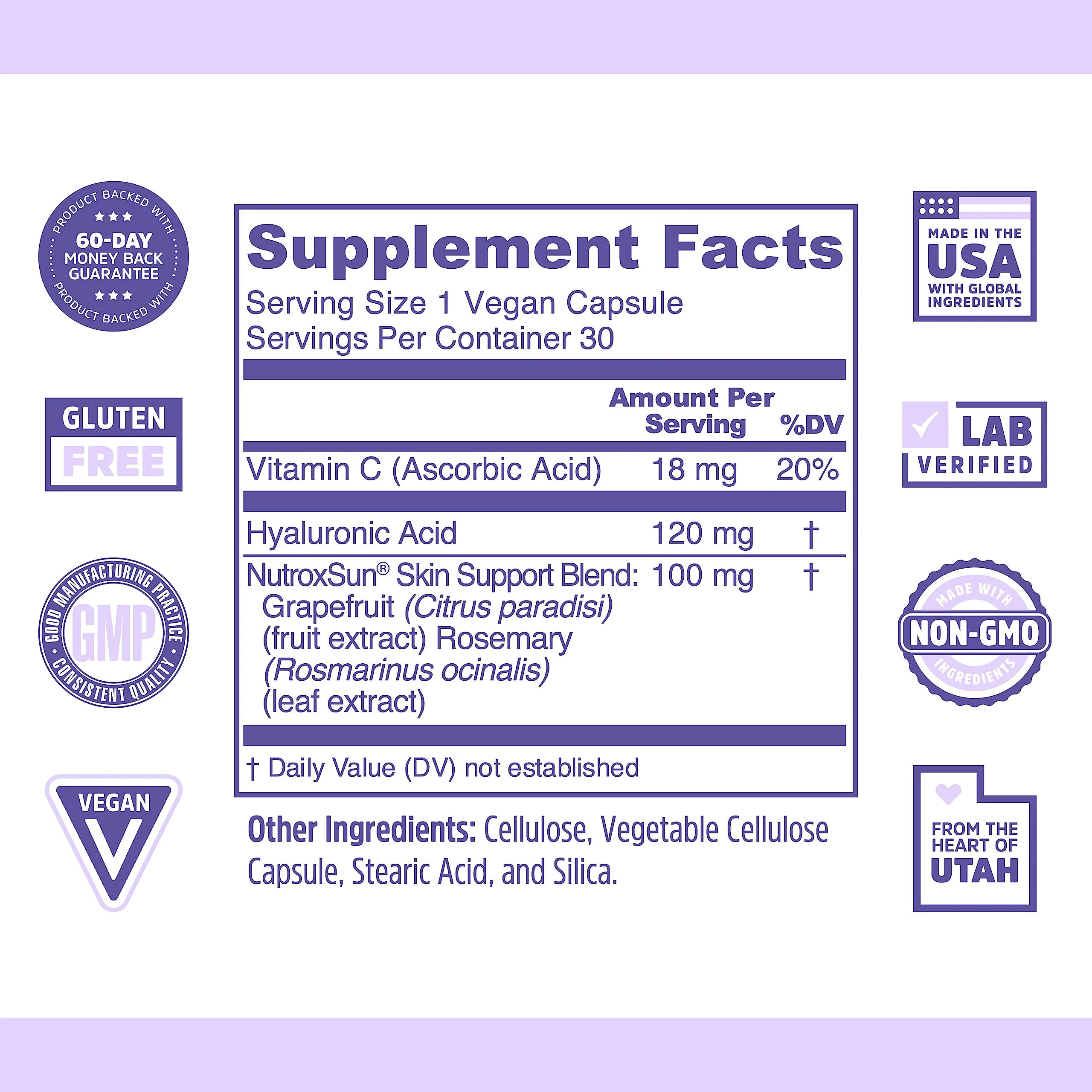 Zhou Glowfluence - Hyaluronic Acid Supplement with Vitamin C and Antioxidants, Glowing Skin and Hydration Support, Hyaluronic Acid Pills for Women and Men, Pure Formula - 30 Vegetarian Capsules - Image 6