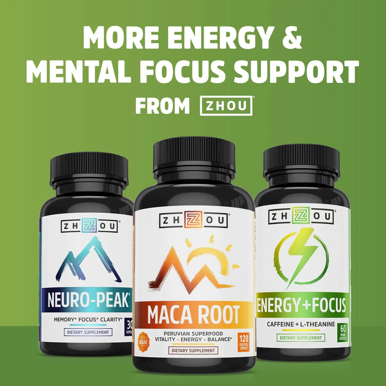 Zhou Green Tea Extract Capsules with EGCG, Natural Energy, Mental Focus, Immune Health, Antioxidant and Heart Support, Non-GMO, Vegan, Gluten Free, 120 Capsules - Image 3