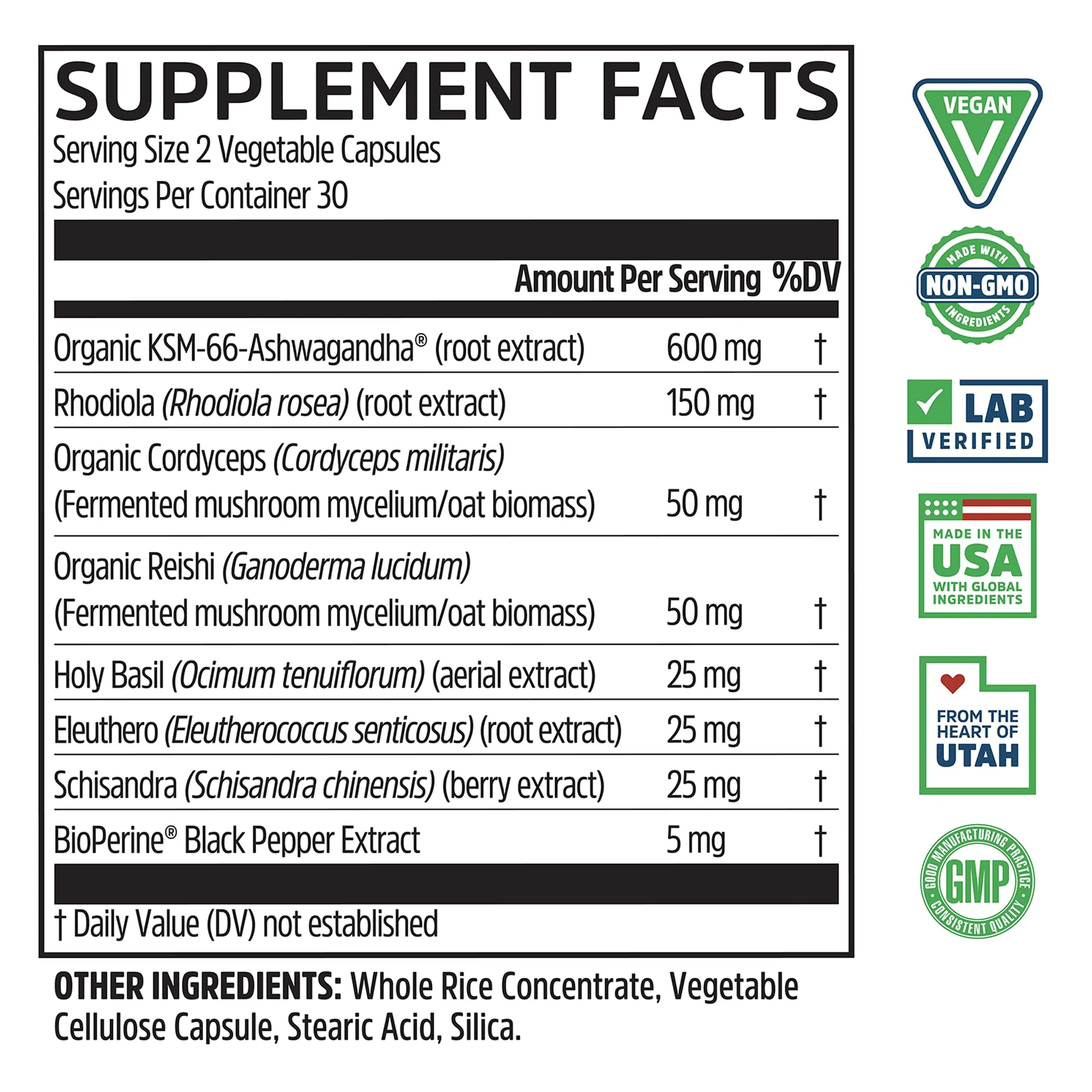 Zhou Nutrition Ashwagandha Capsules, Mood Enhancer, Energy Boost, Blend of Rhodiola, Holy Basil, Cordyceps, Reishi & Ashwagandha Supplement, 30 Servings, 60 Capsules - Image 6