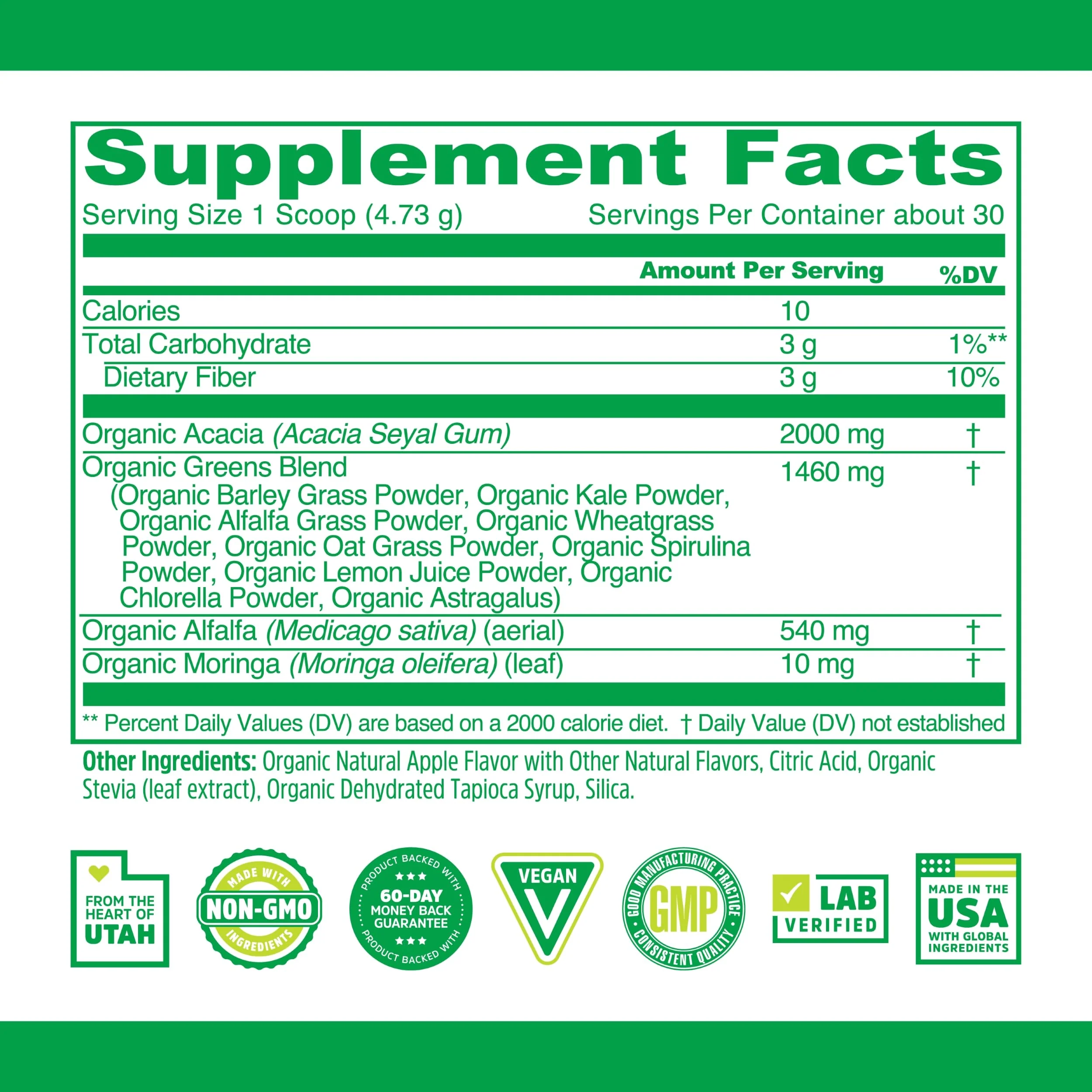 Zhou Organic Daily Greens Powder - Greens Superfood Powder for Juice, Smoothie, Super Food Drink Mix with Spirulina & Kale, Vegetables Supplement - Green Apple Flavor, 5 oz (30 Servings) - Image 6