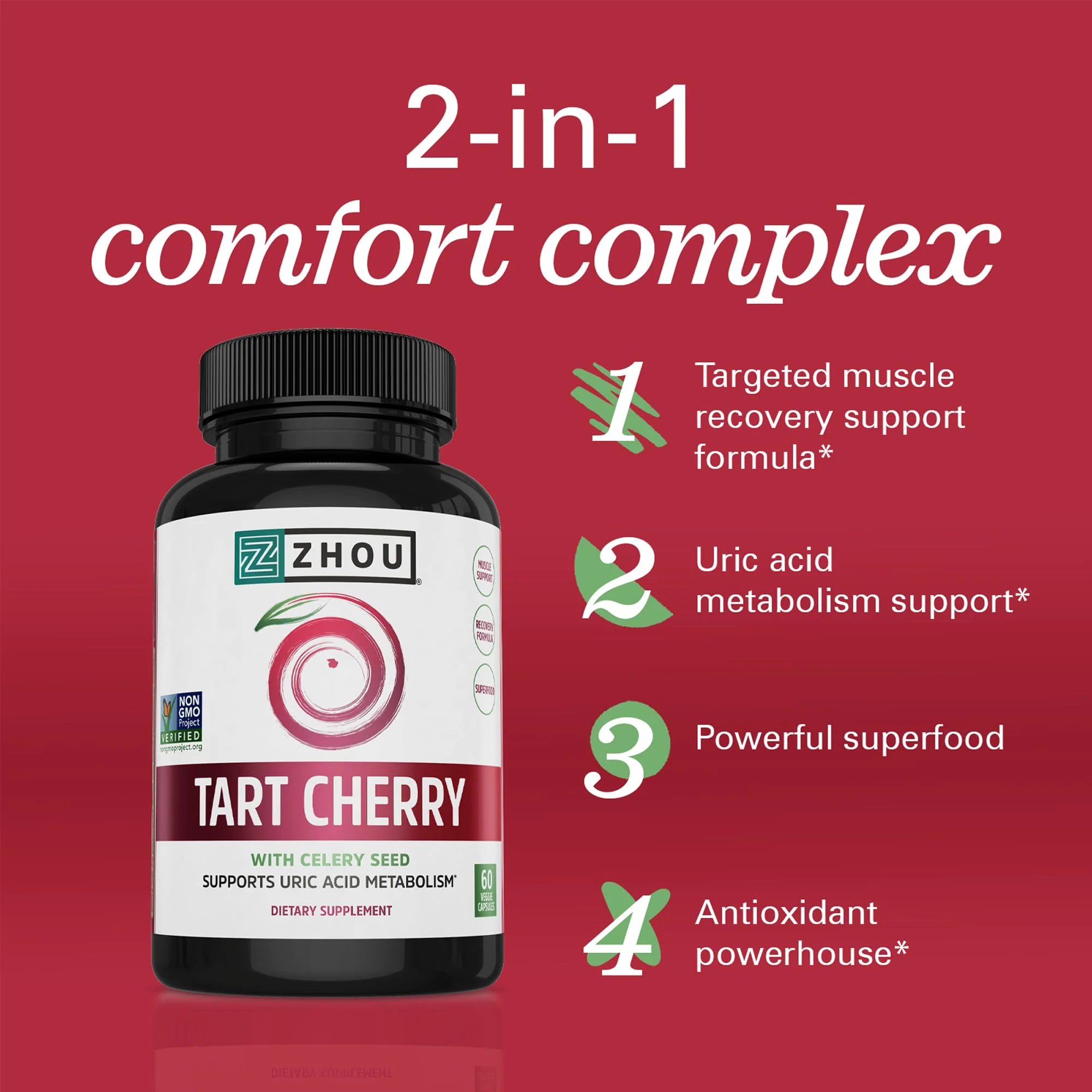 Zhou Tart Cherry Extract Plus Celery Seed - Tart Cherry Capsules for Men & Women, Muscle Recovery and Uric Acid Metabolism Support - 1000 mg Per Pill - 30 Servings, 60 Veggie Capsules (Pack of 1) - Image 5