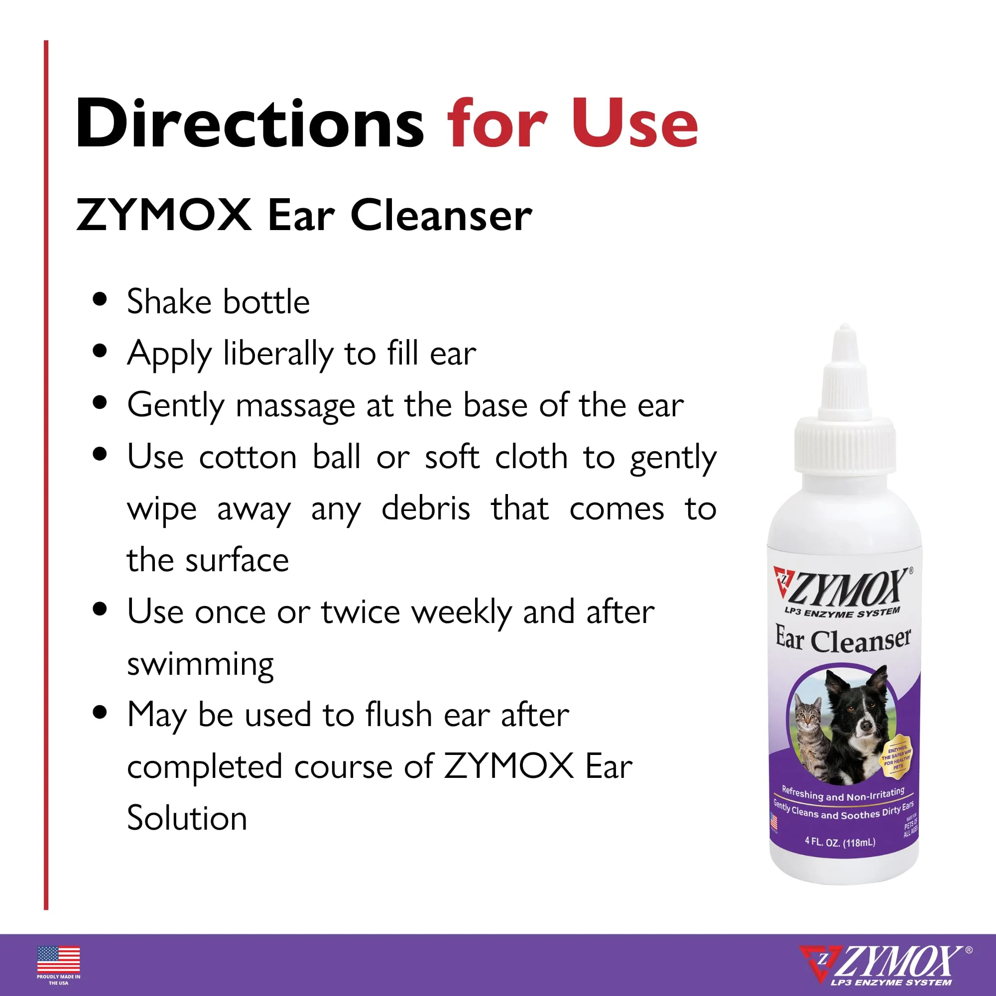 Zymox Ear Cleanser Solution for Dogs and Cats, 4oz - Image 3