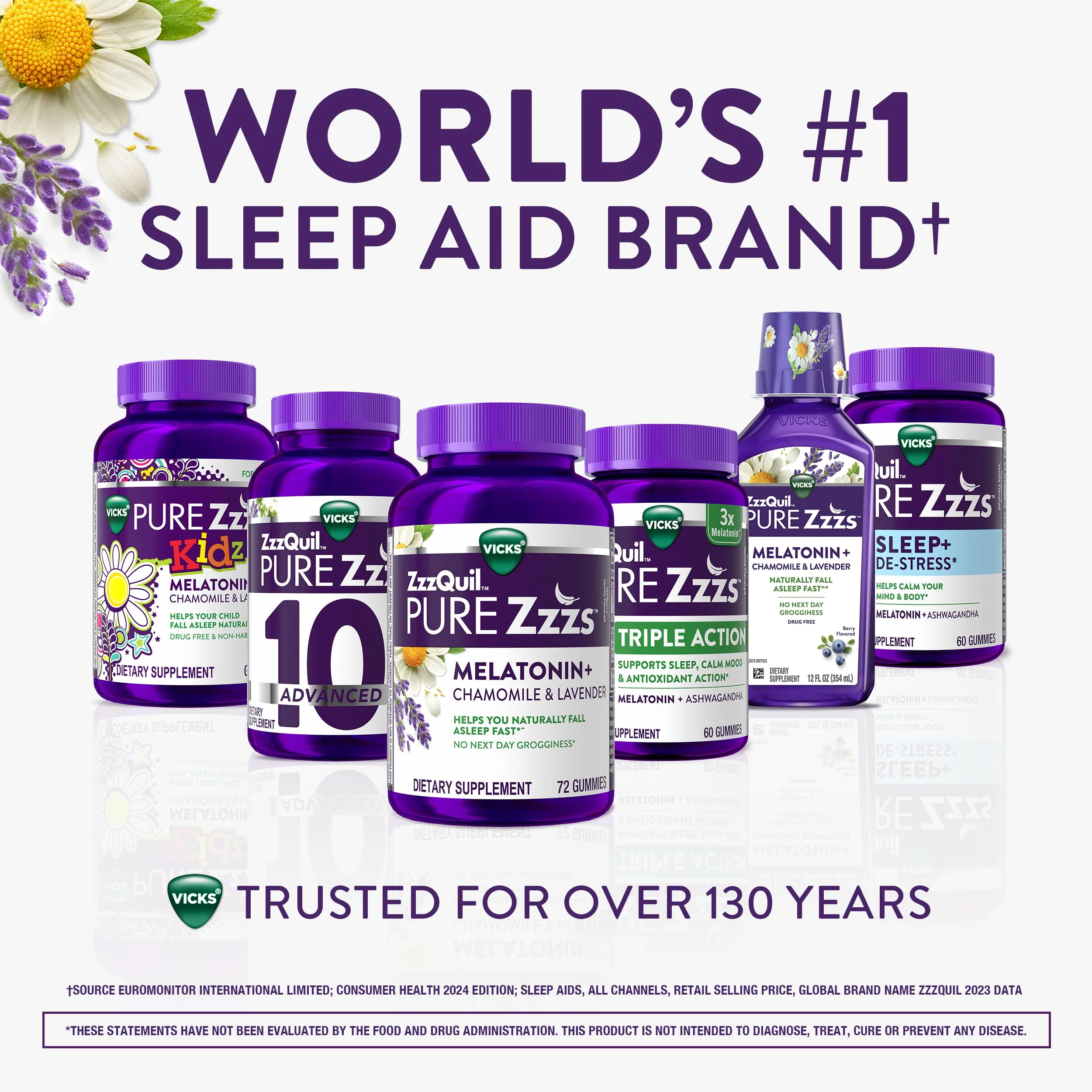 ZzzQuil PURE Zzzs Melatonin Gummies, Sleep Aid, Melatonin 2mg, with Chamomile & Lavender, Melatonin Sleep Gummies, Sleep Aids for Adults, Wildberry Vanilla Flavored, 72 Sleep Gummies - Image 3